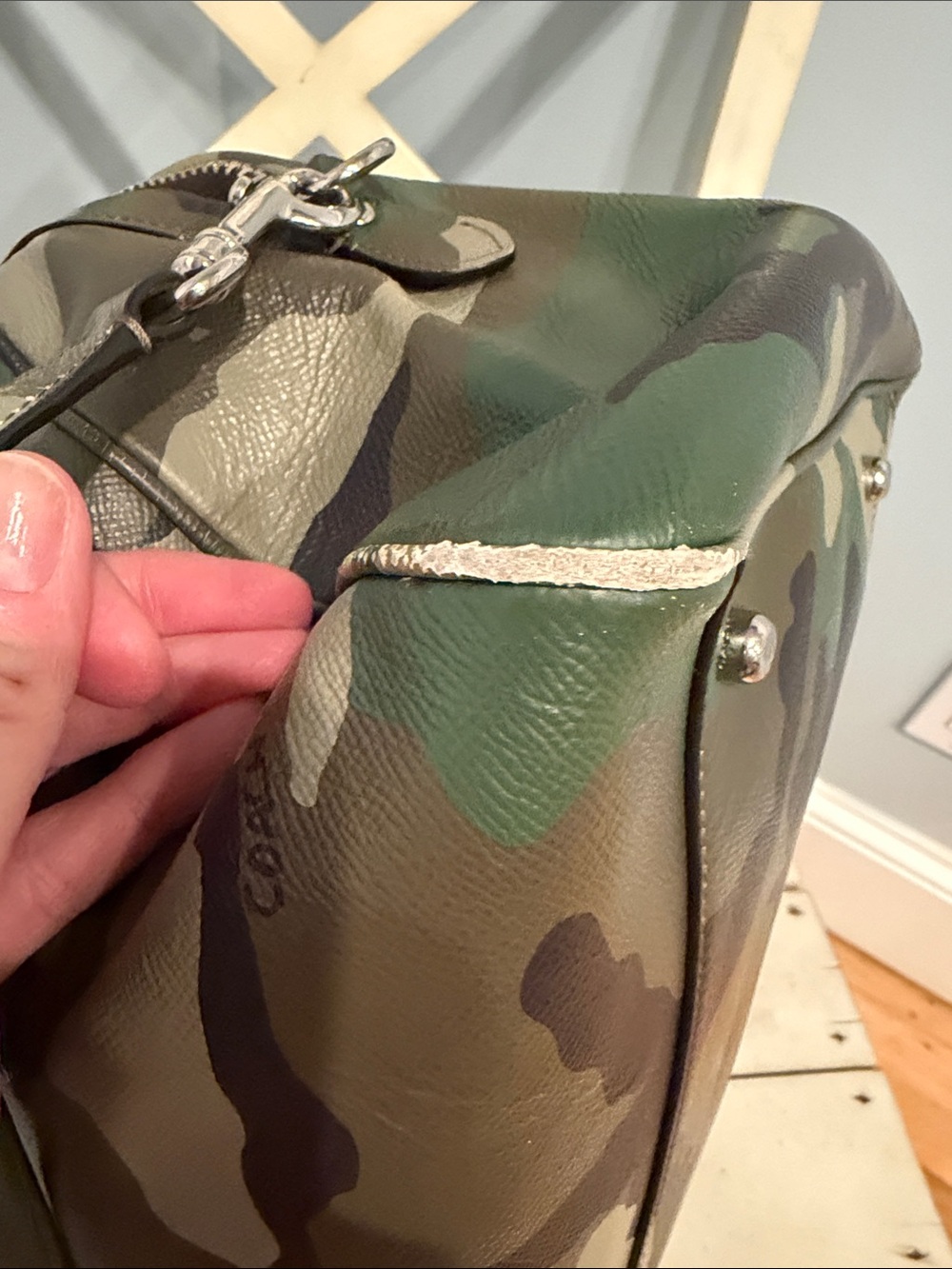 Coach Camo Surrey Satchel Leather Zip Satchel in Green/Brown - Picture 11 of 16